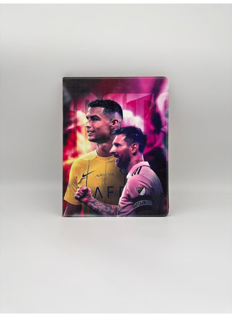 Cat - Cot GOAT Legends iPad Pro 13 inch Case (2024, M4) – Messi & Ronaldo Al-Nassr Inter Miami Edition – Dual-Sided Print Premium Leather Folio Cover with Auto Sleep/Wake - Image 1